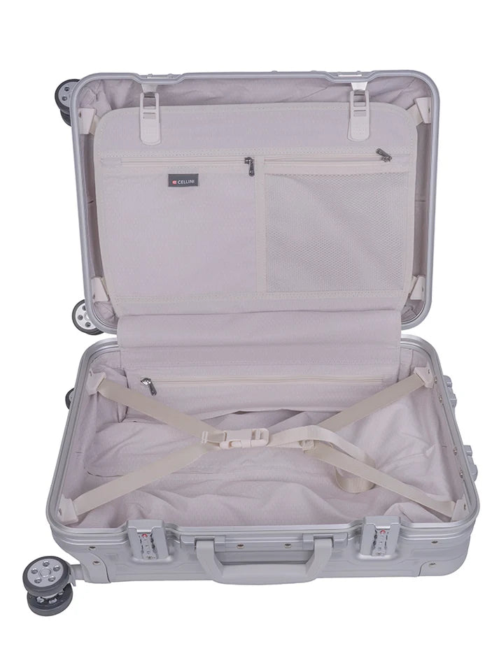 Cellini Aluminium 4-Wheel Carry On Trolley Case | Silver