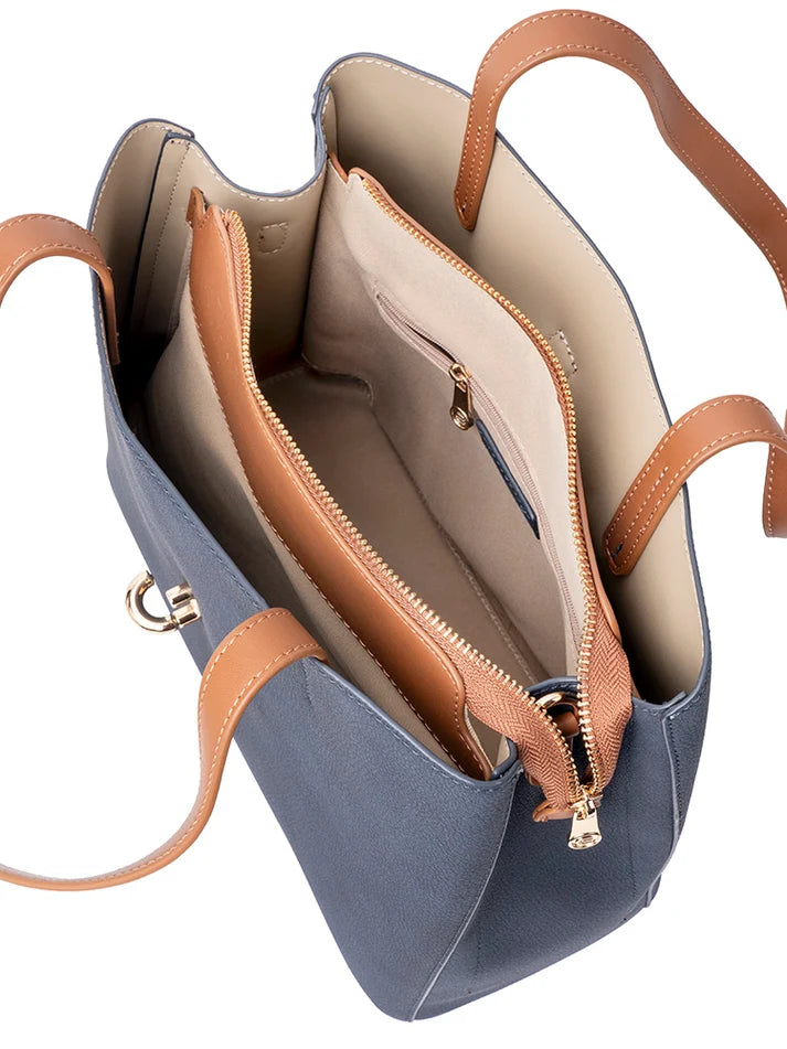 Cellini Elara Tote | Denim Blue & Tan