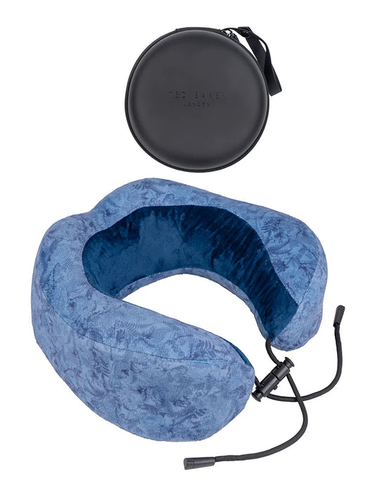 Ted Baker Memory Foam Travel Pillow with Storage Case | Blue