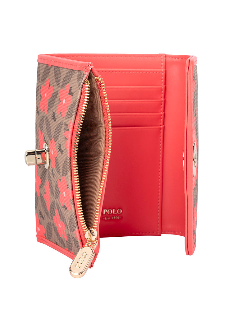 Polo Meadow Compact Trifold Purse | Coral